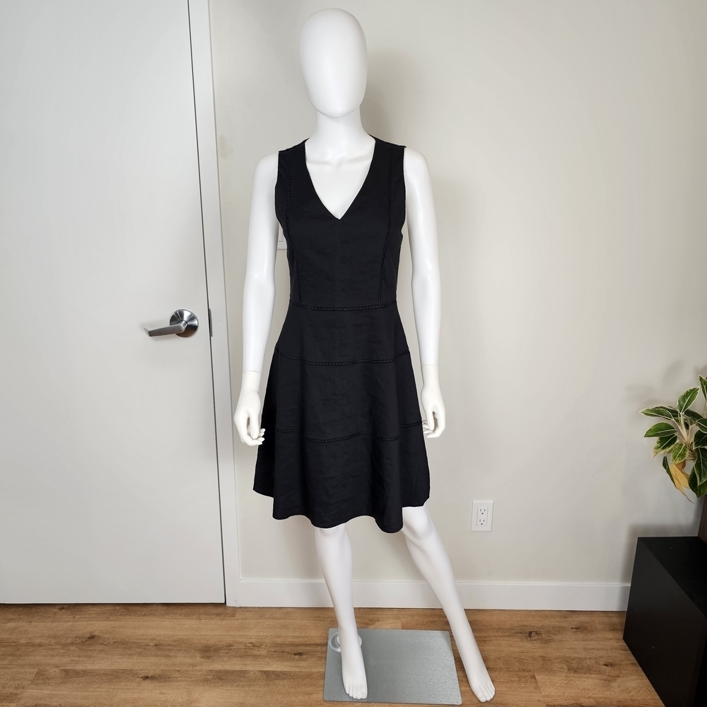 Theory Black V-Cut Lace Detail Mini Dress Sz 6